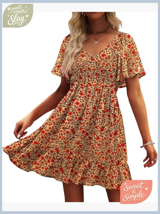 Dresses & Skirts - Smocked V-Neck Flutter Sleeve Sundress with Pockets